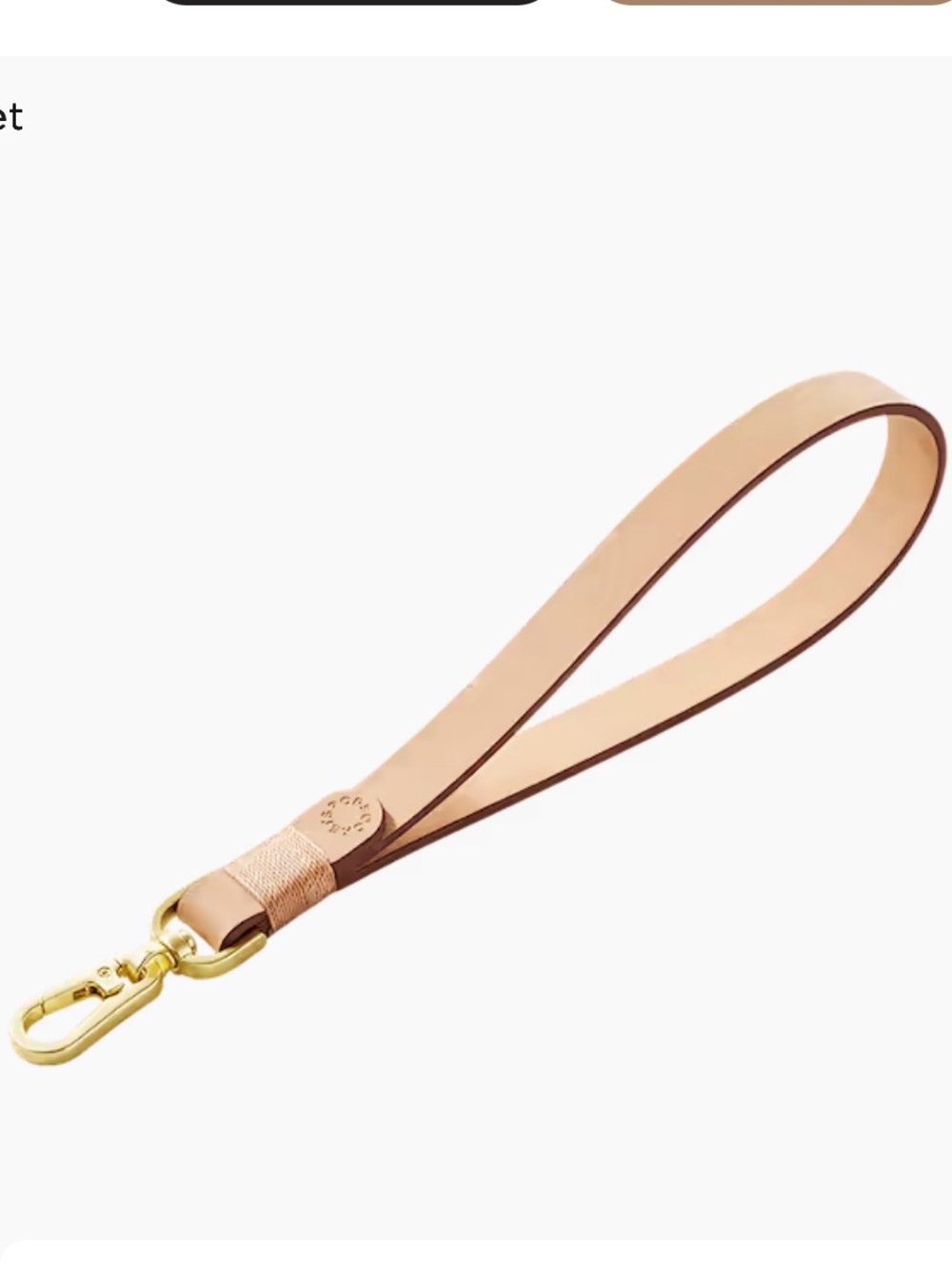 Pop Socket Leather Wristlet Keychain Strap in Natural Tan with Gold Hardware